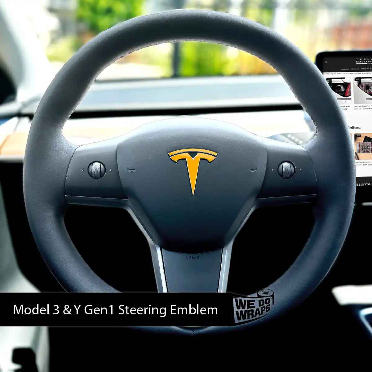 3M Gloss Sunflower Yellow Tesla Steering Wheel Wrap | MY 2019-'25
