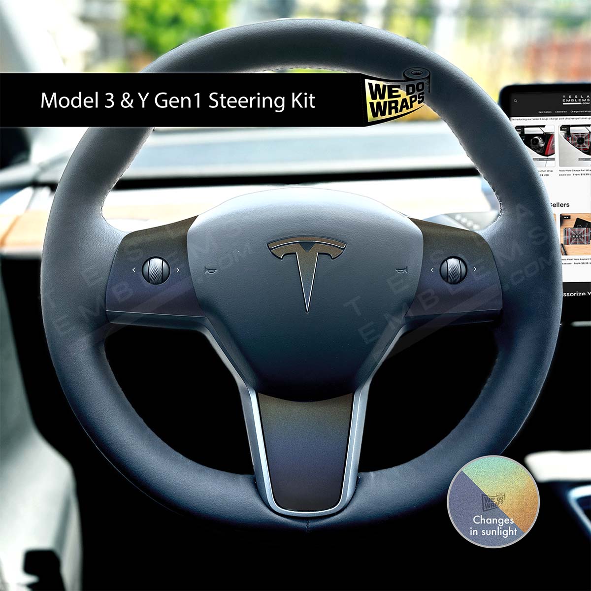 3M Satin Psychedelic Flip Tesla Steering Wheel Wrap | MY 2019-'25