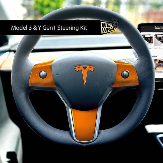 3M Gloss Deep Orange Tesla Steering Wheel Wrap | MY 2019-'25