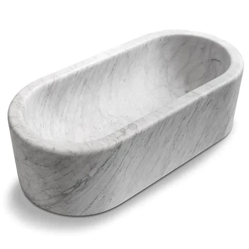 Imperial White Marble Hand Carved Freestanding Luxury Soaking Bathtub - 32x70x20