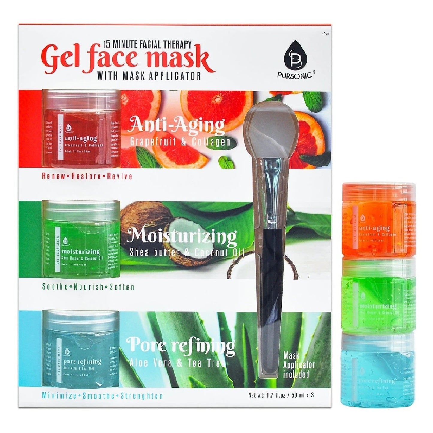 3 Pack Facial Therapy Gel Face Mask With Mask Applicator-0
