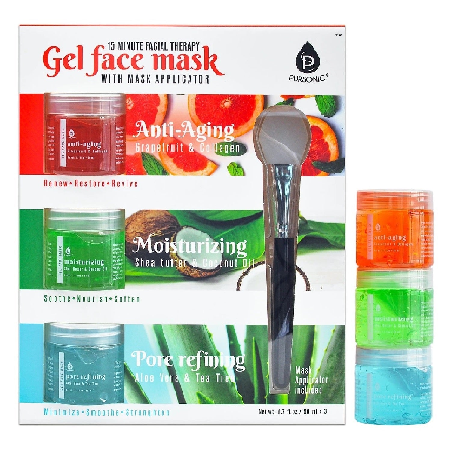 3 Pack Facial Therapy Gel Face Mask With Mask Applicator-0