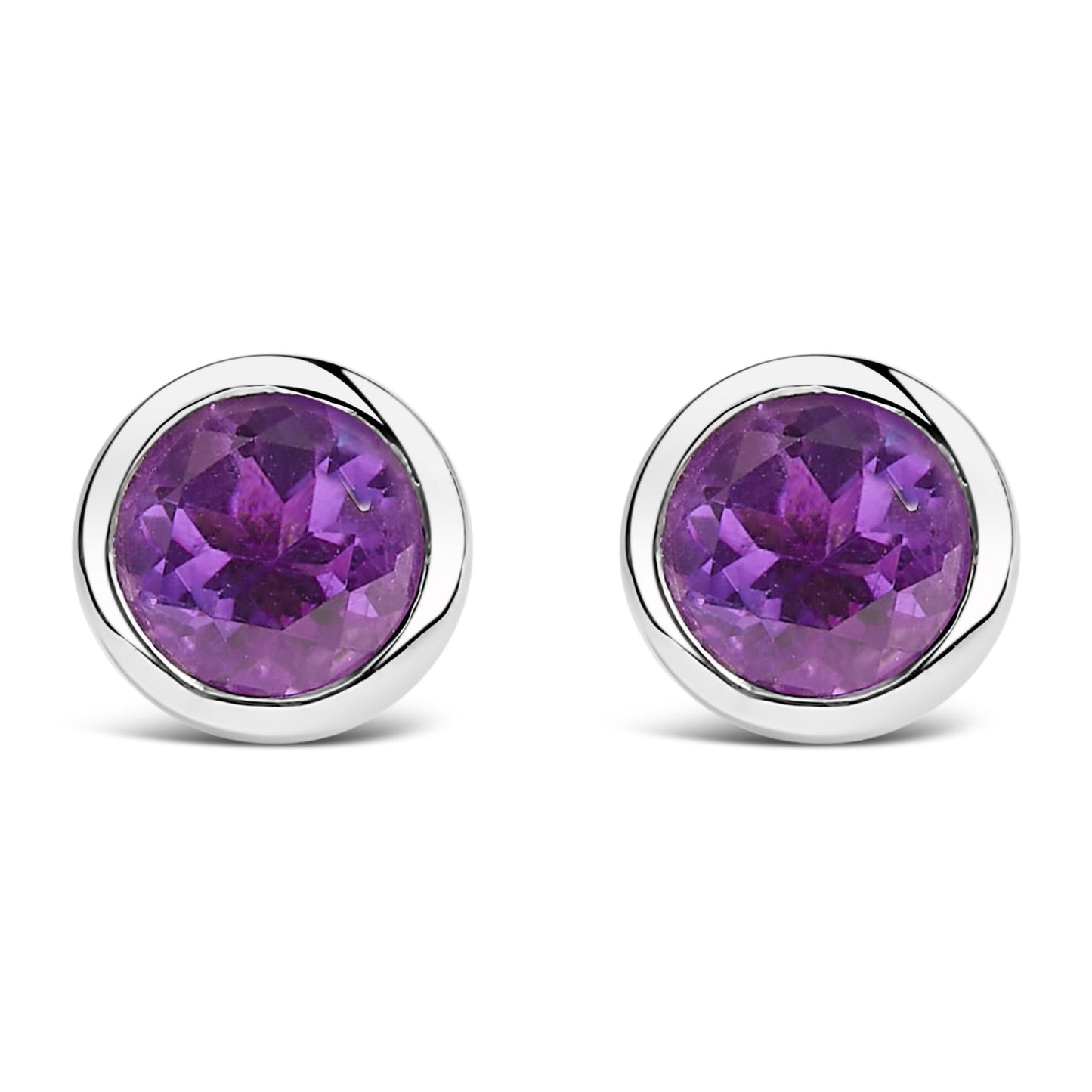 .925 Sterling Silver 6MM Bezel Set Created Gemstone Solitaire Stud Earrings-6