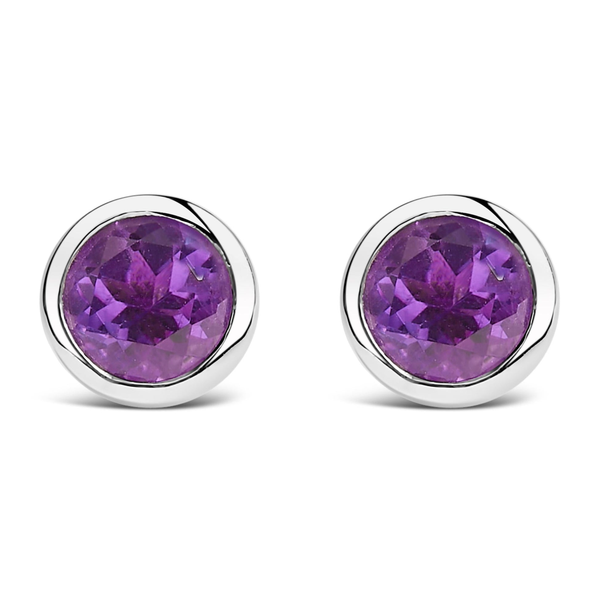 .925 Sterling Silver 6MM Bezel Set Created Gemstone Solitaire Stud Earrings-6