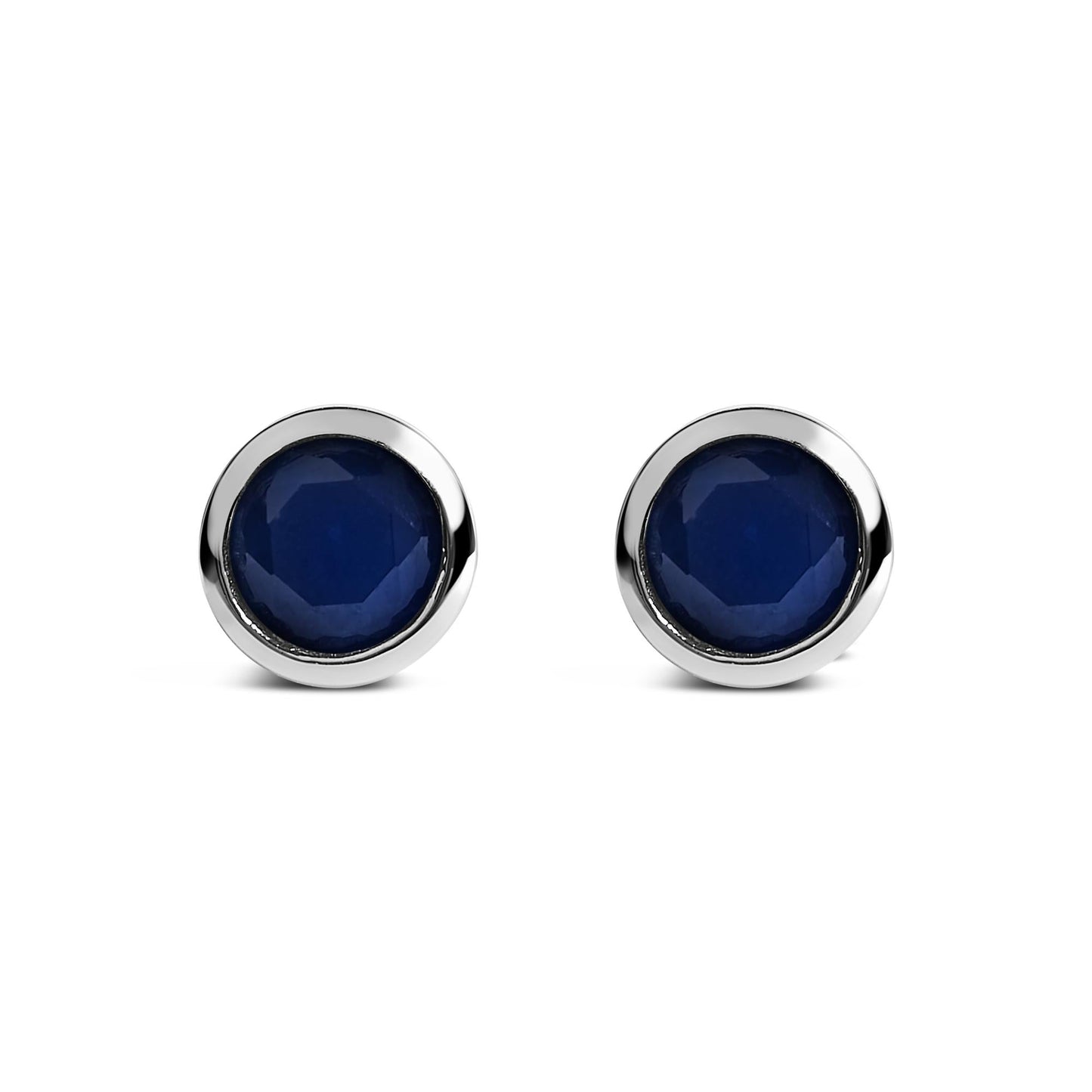 .925 Sterling Silver 6MM Bezel Set Created Gemstone Solitaire Stud Earrings-5