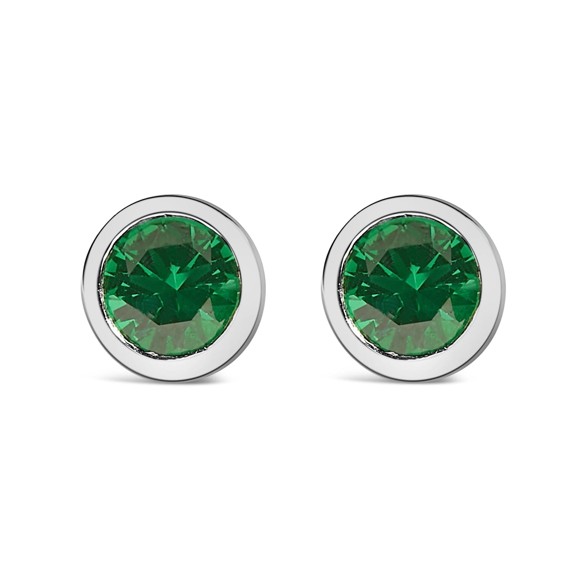 .925 Sterling Silver 6MM Bezel Set Created Gemstone Solitaire Stud Earrings-4