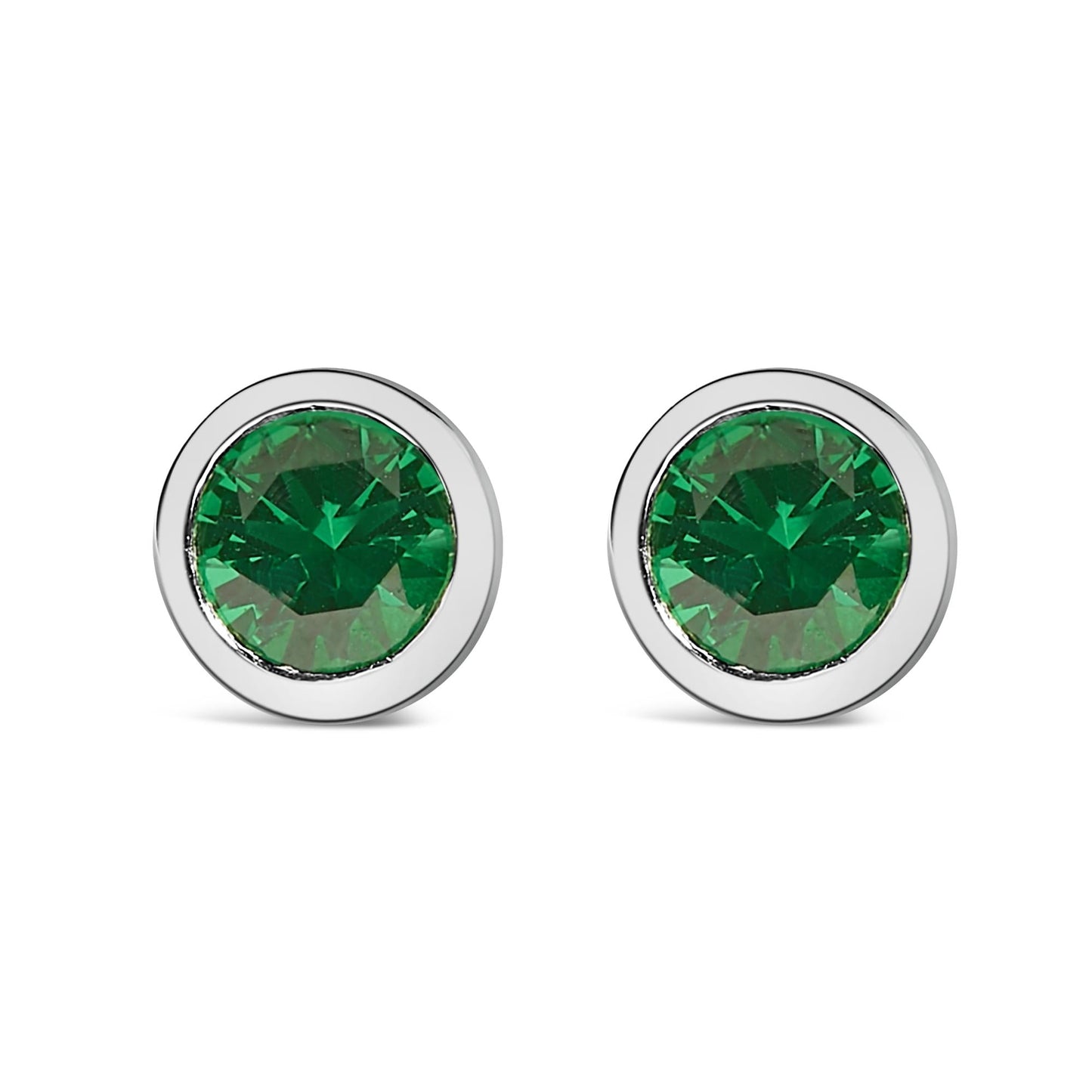 .925 Sterling Silver 6MM Bezel Set Created Gemstone Solitaire Stud Earrings-4