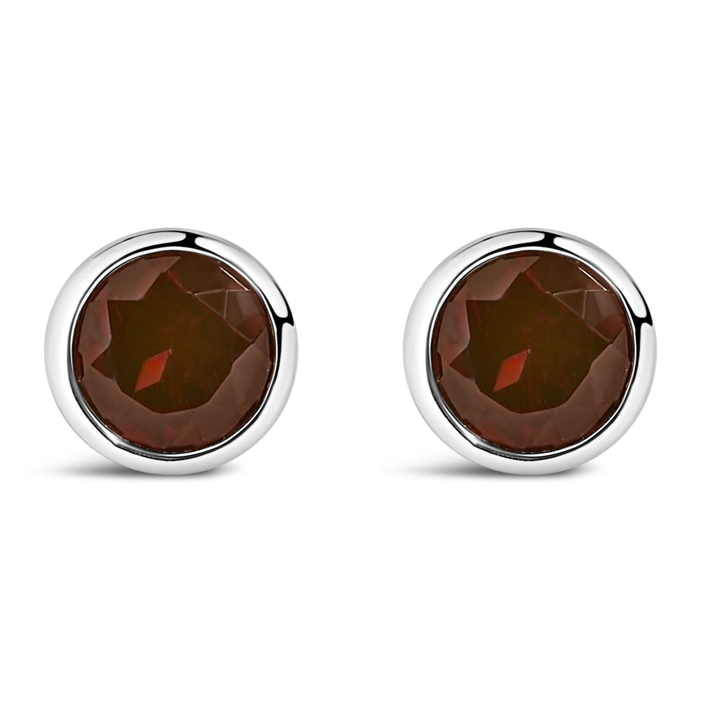 .925 Sterling Silver 6MM Bezel Set Created Gemstone Solitaire Stud Earrings-3