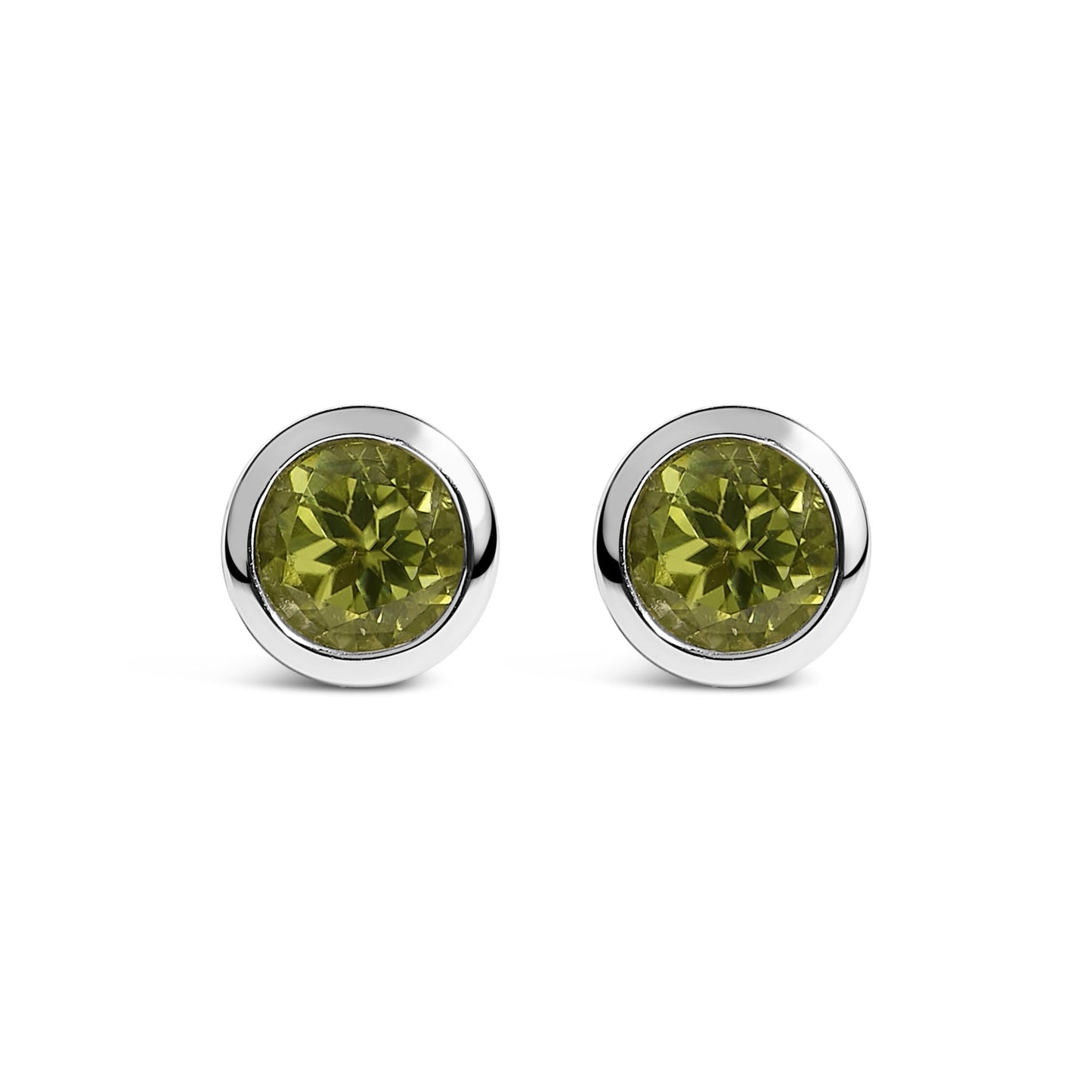 .925 Sterling Silver 6MM Bezel Set Created Gemstone Solitaire Stud Earrings-2