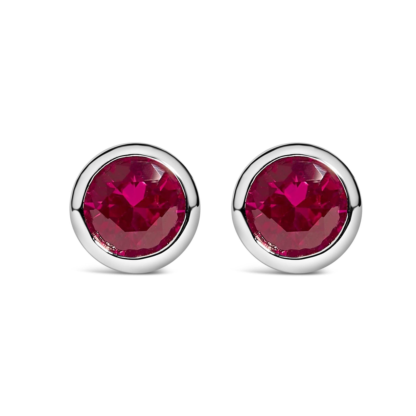 .925 Sterling Silver 6MM Bezel Set Created Gemstone Solitaire Stud Earrings-1
