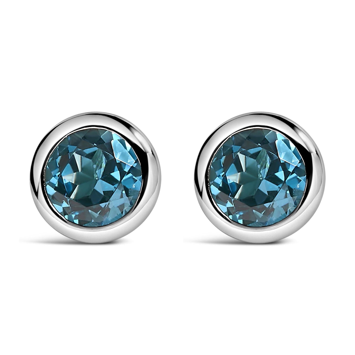 .925 Sterling Silver 6MM Bezel Set Created Gemstone Solitaire Stud Earrings-0