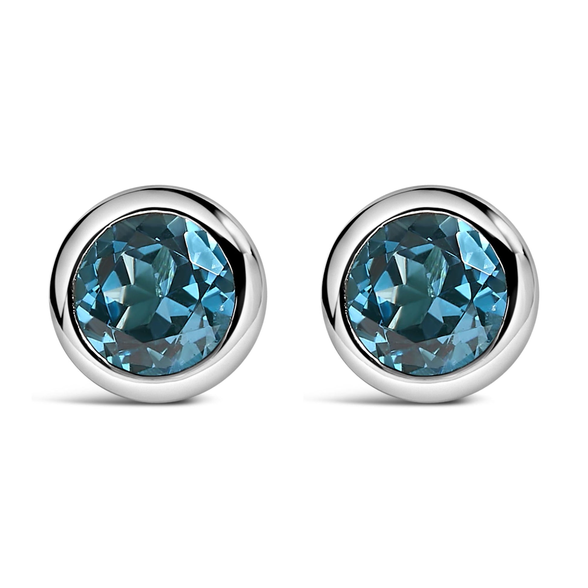 .925 Sterling Silver 6MM Bezel Set Created Gemstone Solitaire Stud Earrings-0