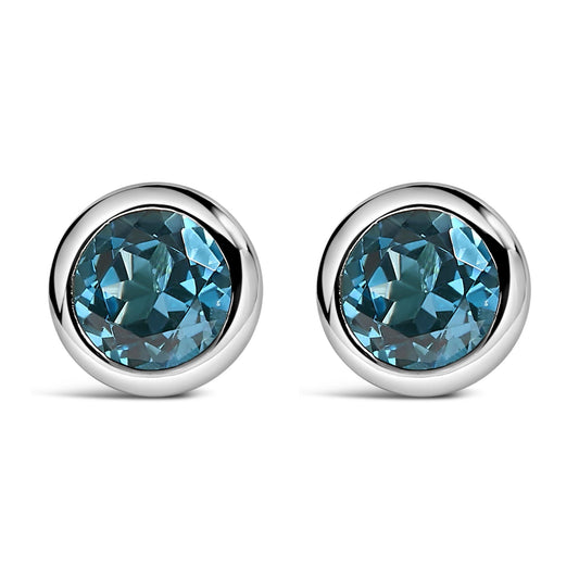 .925 Sterling Silver 6MM Bezel Set Created Gemstone Solitaire Stud Earrings-0