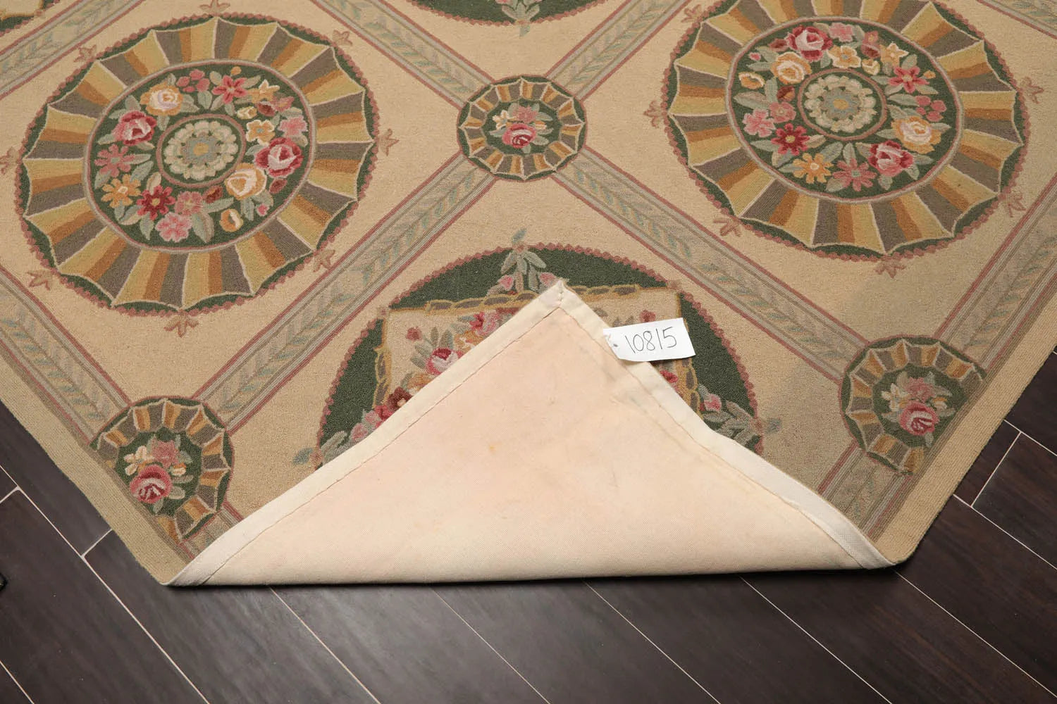 9x12 Beige Hand Hooked 100% Wool Traditional French Aubusson Oriental Area Rug-3