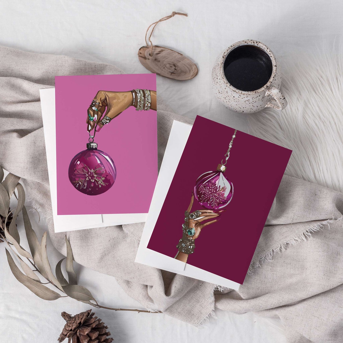 Elegant Hands Christmas Ornament Greeting Cards, Set of 24