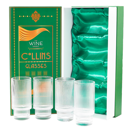 Vintage Art Deco Crystal Highball Ribbed Glass Set of 4 - Ripple, Collins Glassware 14oz Classic Crystal Cocktail Glasses Perfect for Water, Champagne, Beer, Juice, Tom Cocktails - Barware Tumblers-0