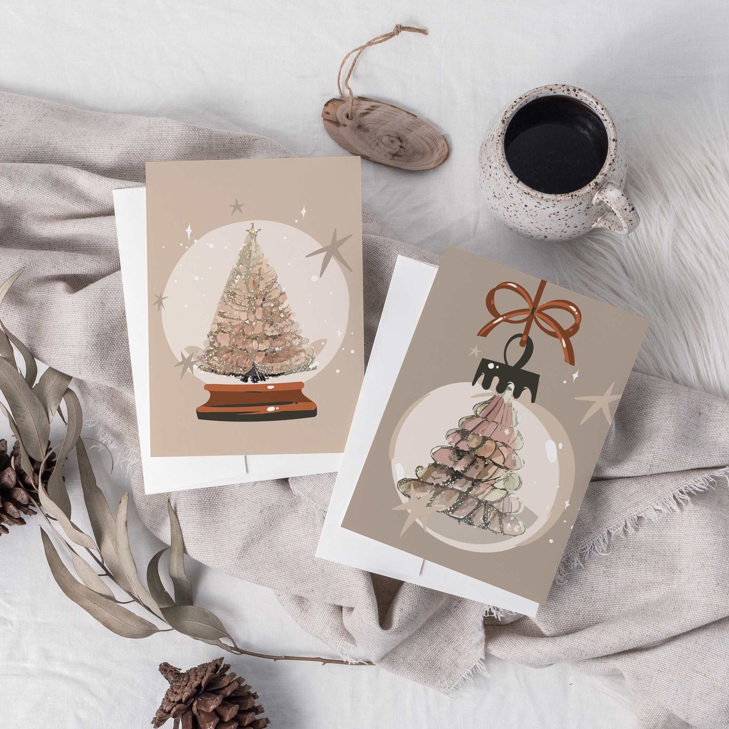 Snow Globe and Ornament Christmas Cards, Set of 24