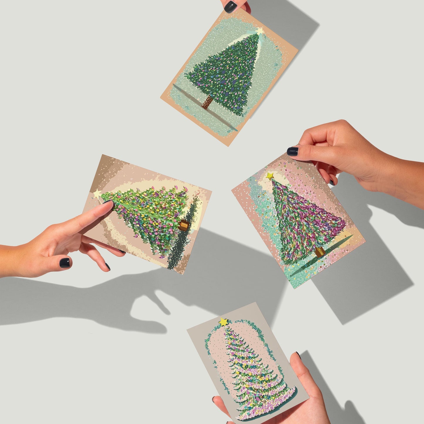 Impressionist Holiday Tree Greeting Cards, Set of 24