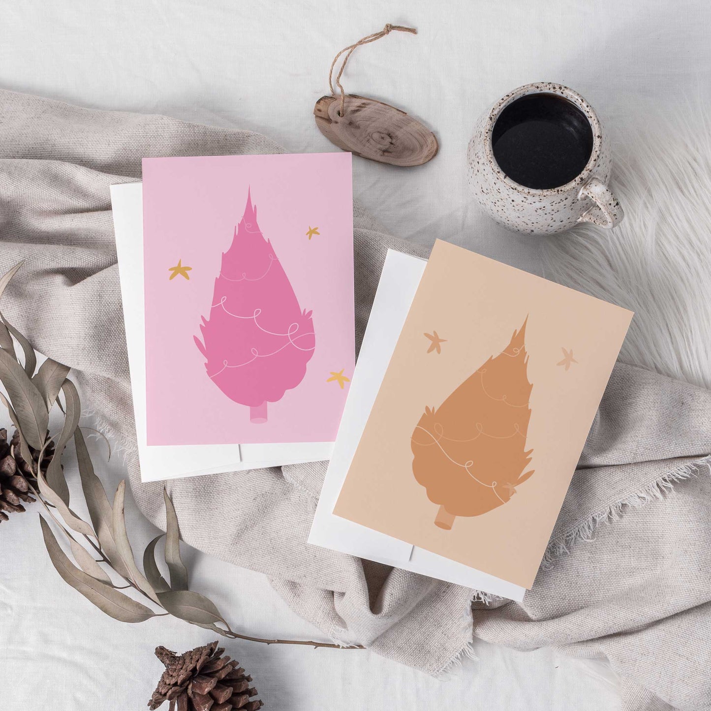 Pastel Christmas Tree Greeting Cards, Set of 24