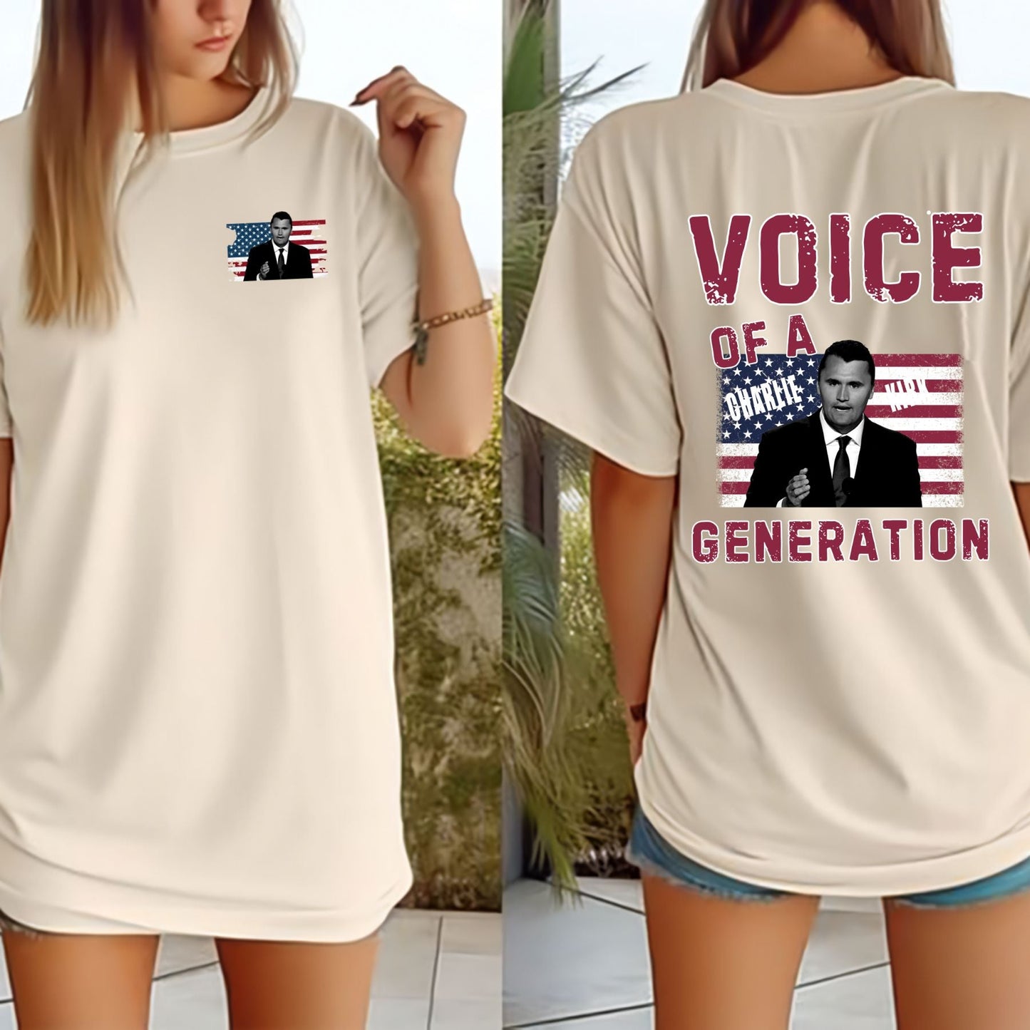 "Voice of a Generation" Charlie Kirk T-Shirt - Double-Sided Unisex Tee, Political Statement Apparel
