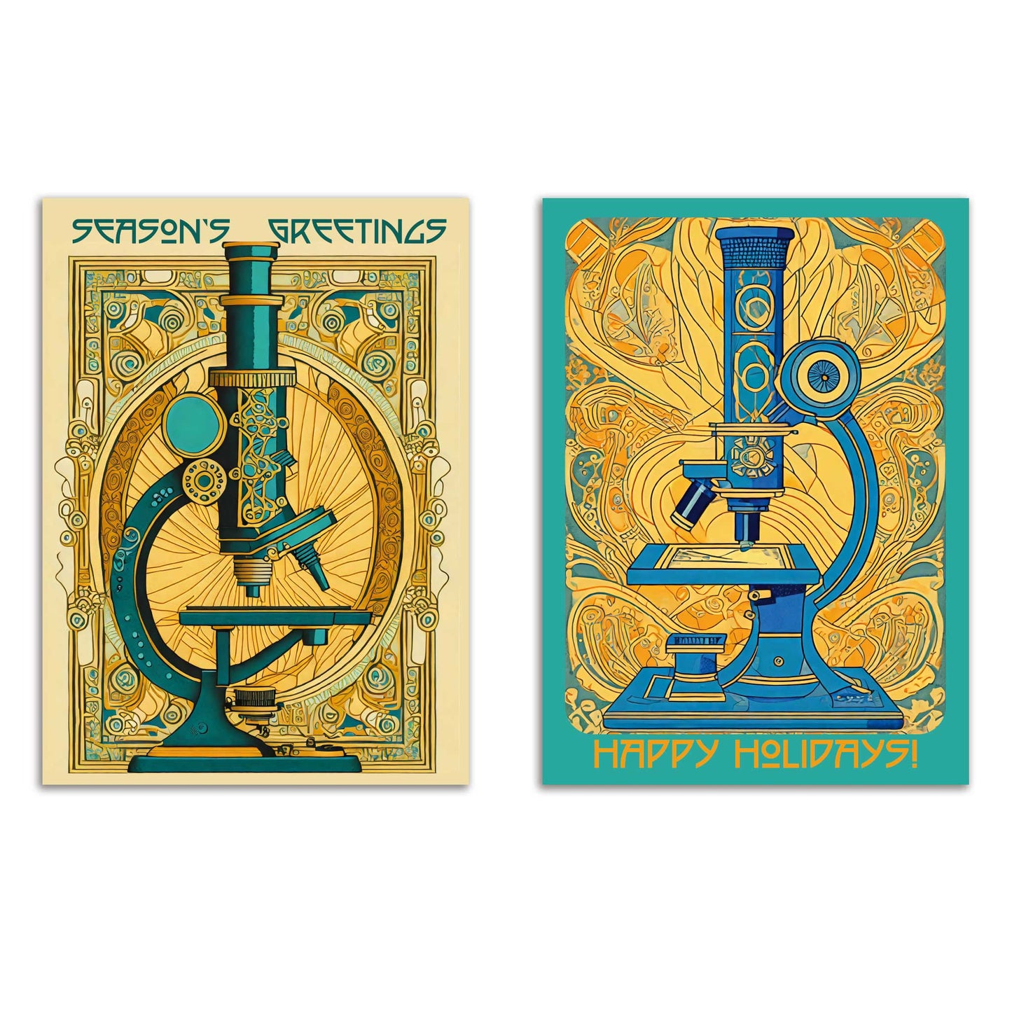 Art Nouveau Scientific Microscopes Christmas Cards, Set of 24