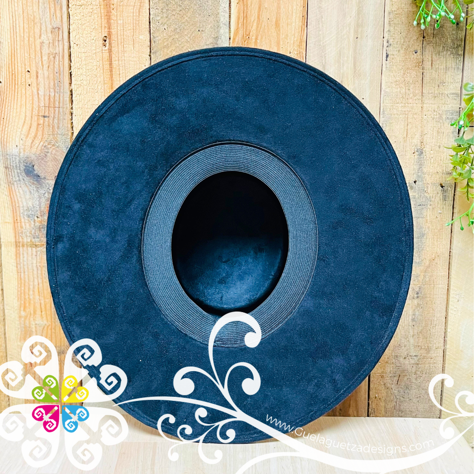 Black Oval Mitla Velvet Hat - Hand Painted Hat