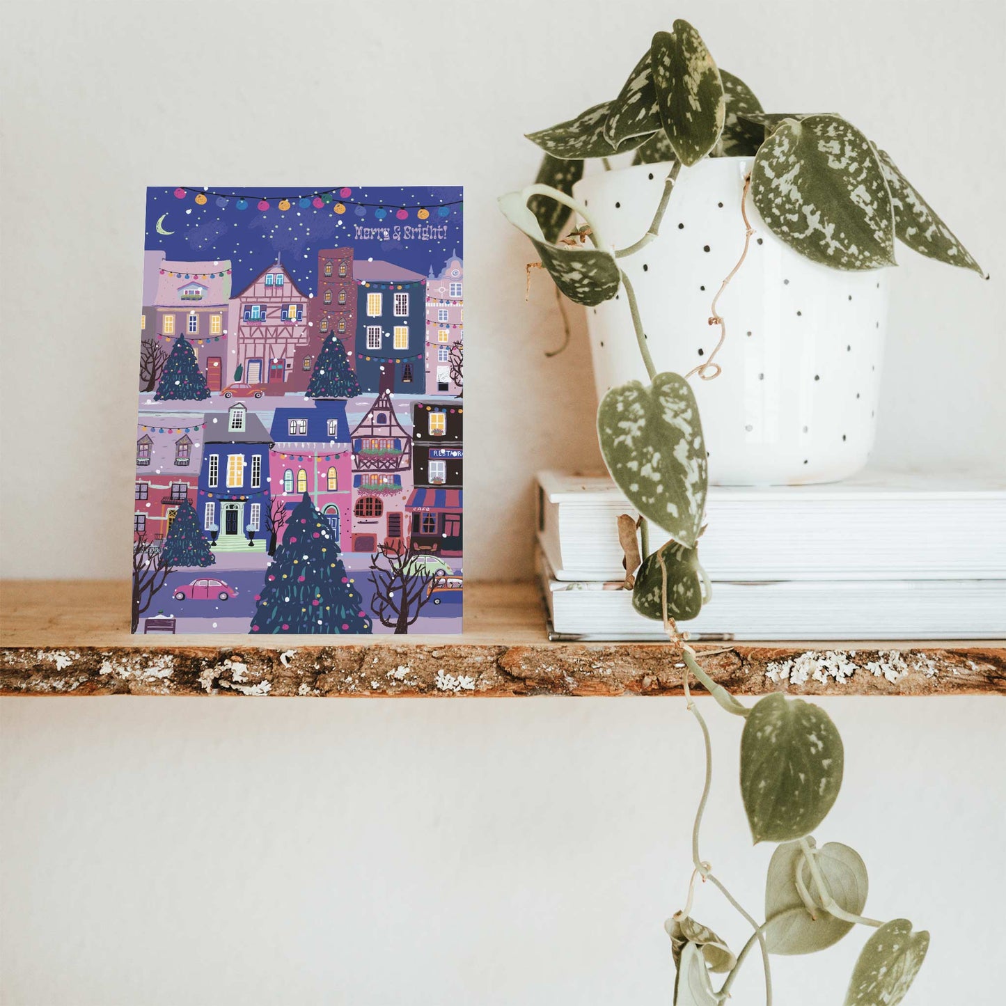 Merry and Bright Winter Town Greeting Cards, Set of 24