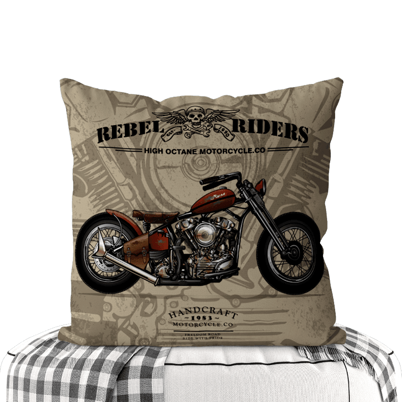 Motorcycle-Themed Double-Sided Square Pillow