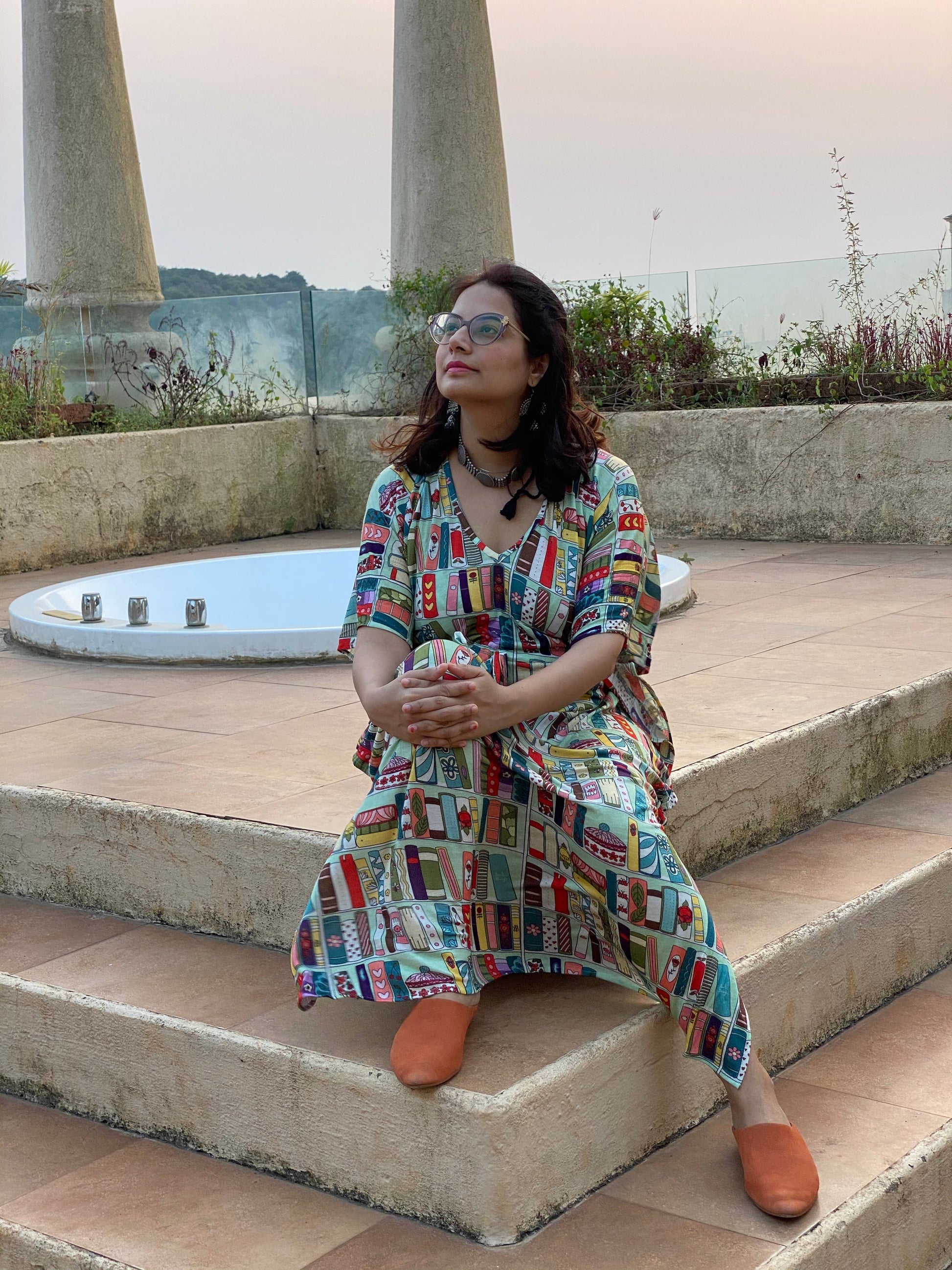 Books make me happy "Timeless" Style Caftan | Soft Jersey Knit Organic Cotton | Perfect Loungewear House Dress-2