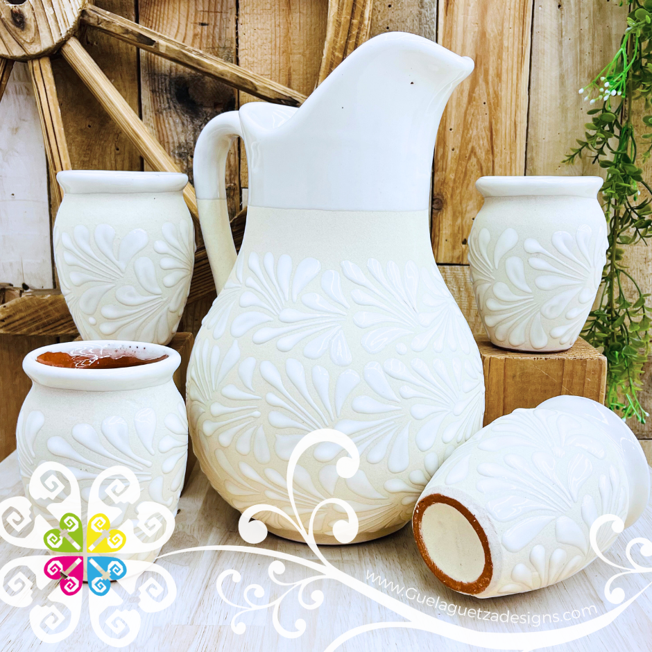 White Espiga Pato Pitcher Set - 4 Cantaritos