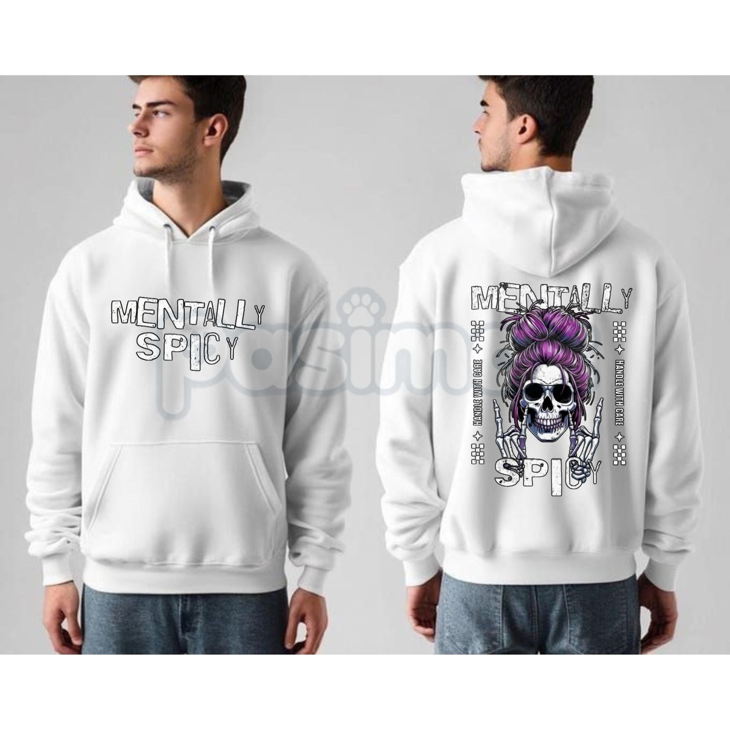Spicy Brain Skull Hoodie – Dark Aesthetic Neurodivergent Streetwear, Grunge Mental Health Pullover, Unisex Vintage Wash