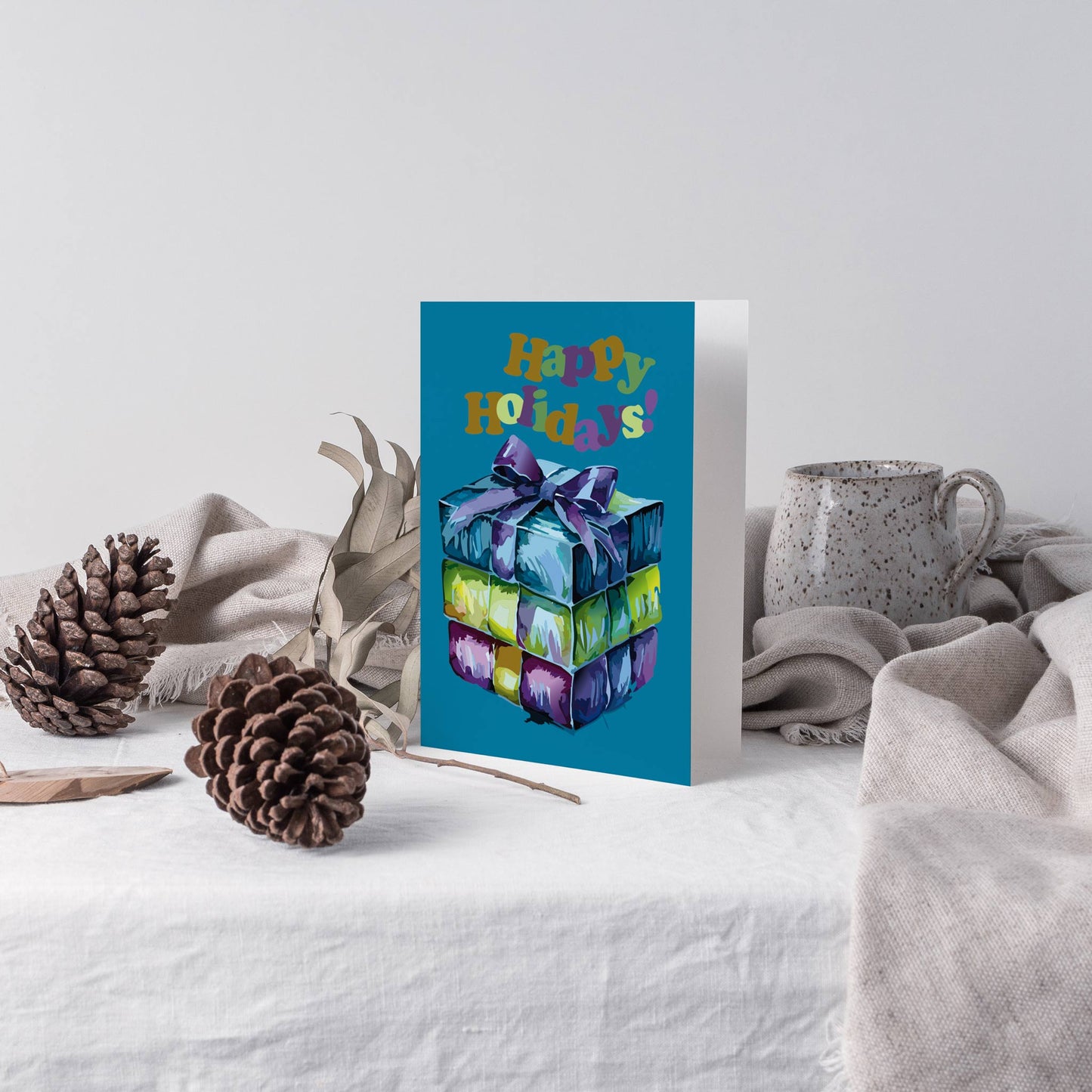 Happy Holidays Christmas Present Greeting Cards, Set of 24