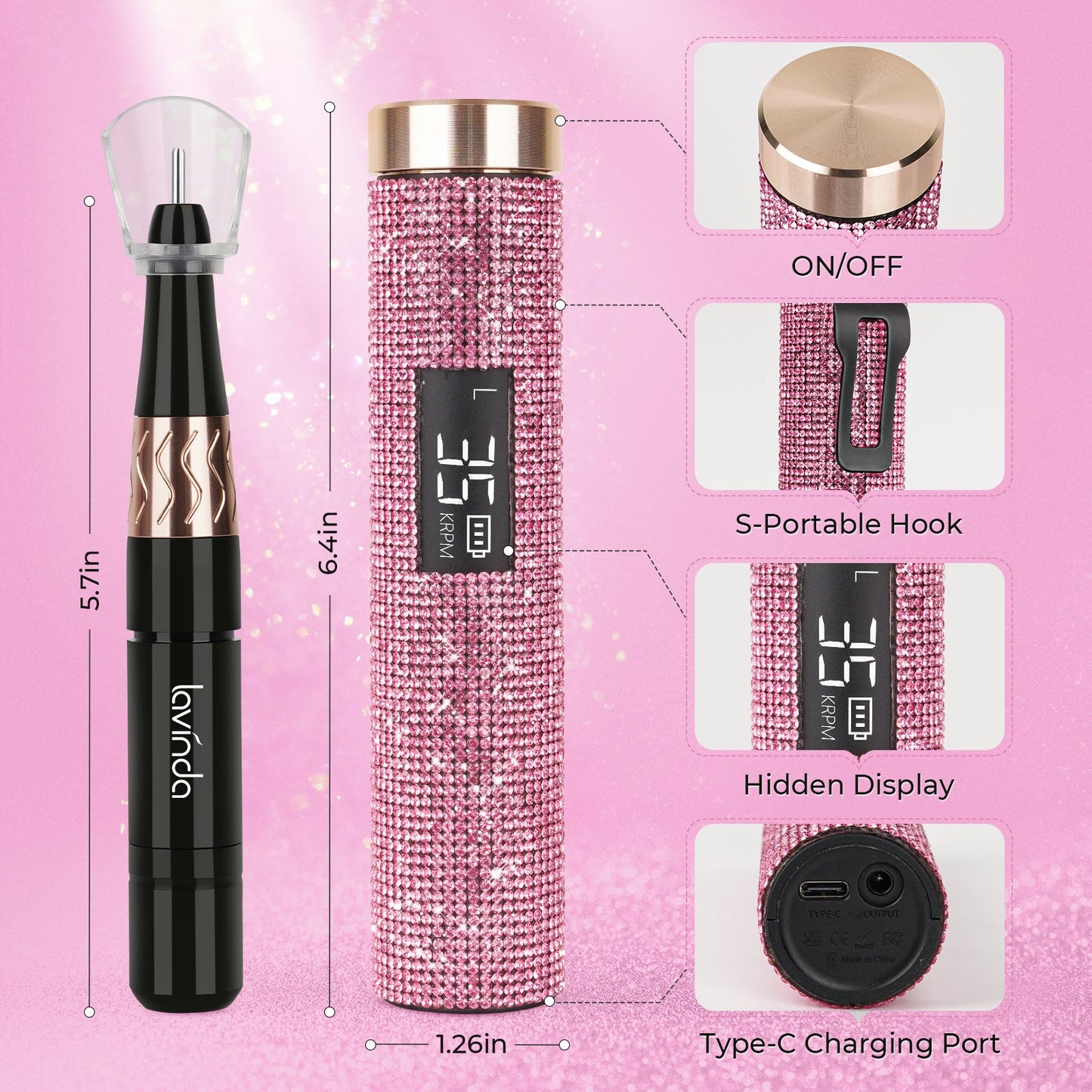 Wand™ Lite Nail Drill - Pink Diamond - 35,000 RPM Rechargeable
