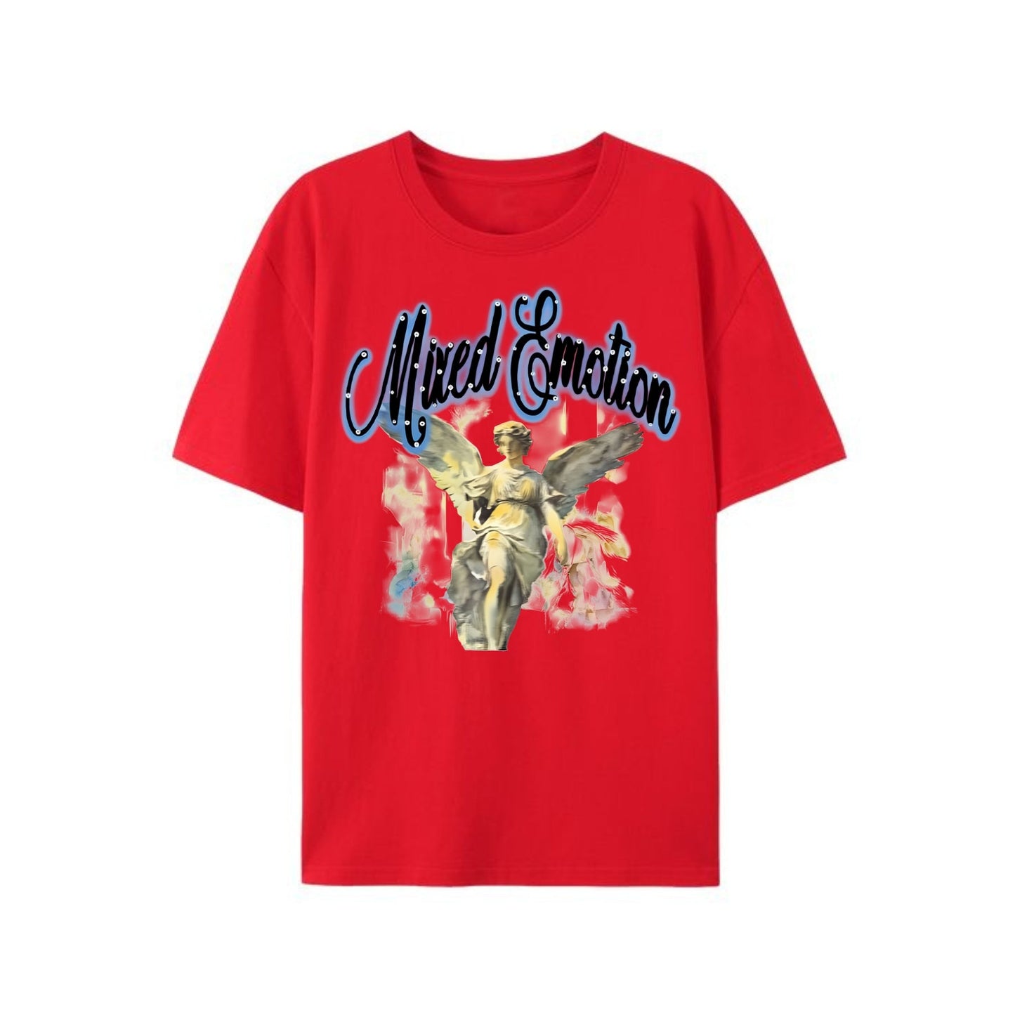 Y2K Street Style T-Shirt - Retro Angel & Flame Graphic Tee, Pure Cotton Hipster Apparel