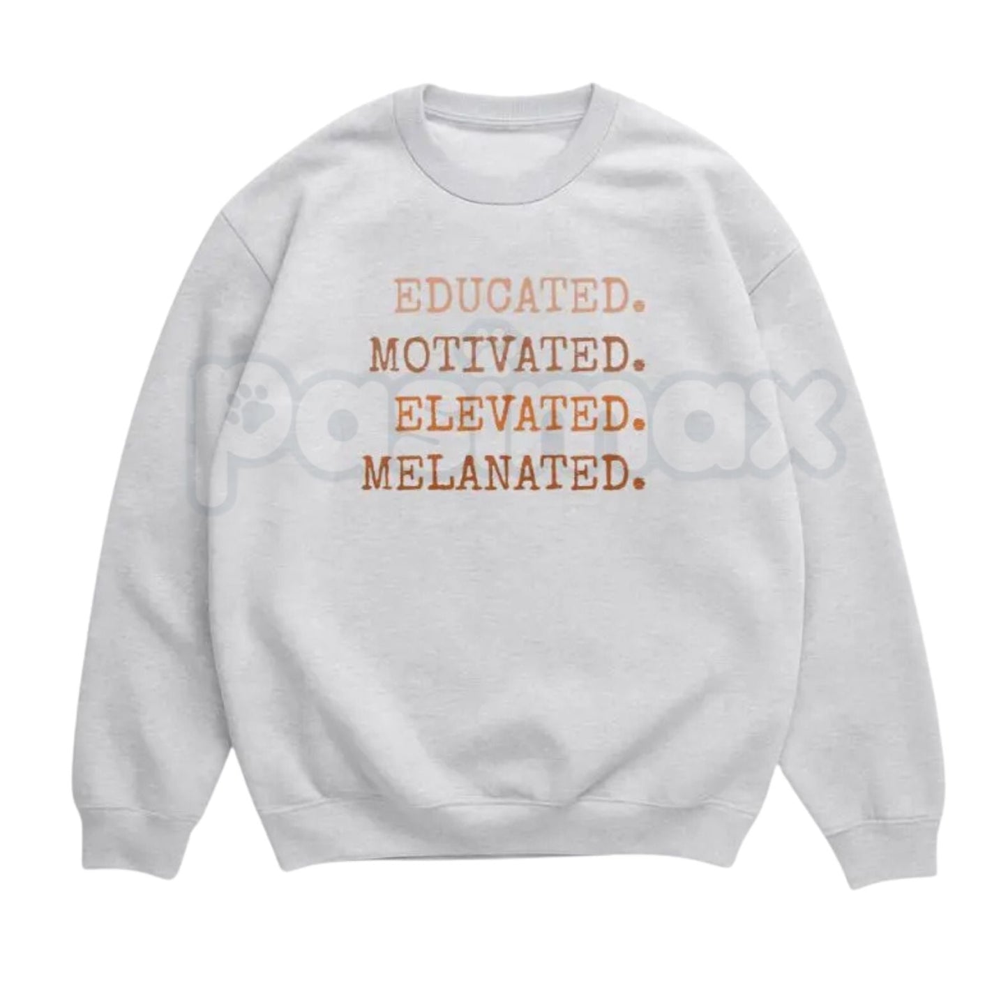 Educated Motivated Elevated Melanated Sweatshirt | Retro University Black Excellence Crewneck | Vintage HBCU Pride Jumper | Melanated Scholars Graphic Pullover | Academic Empowerment Top | Black History Month 2026 Shirt