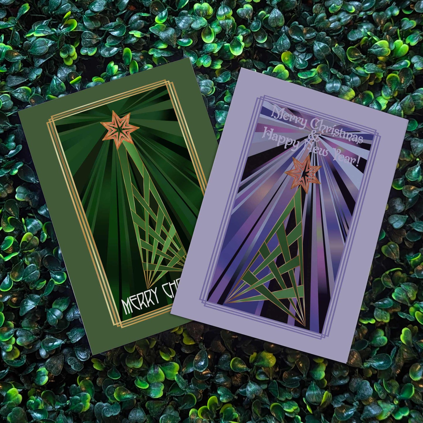 Nouveau Noel Christmas Tree Greeting Cards, Set of 24