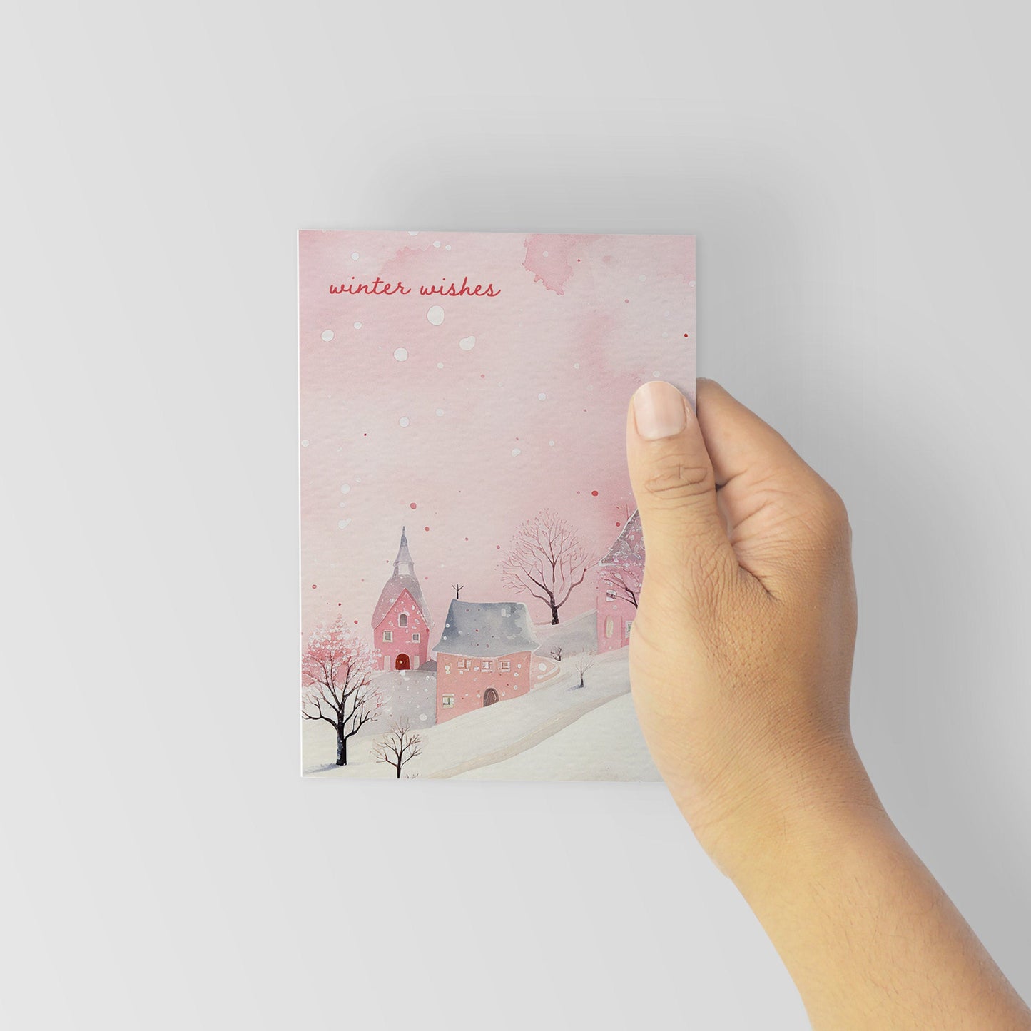 Pink Village Holiday Cards, Set of 24