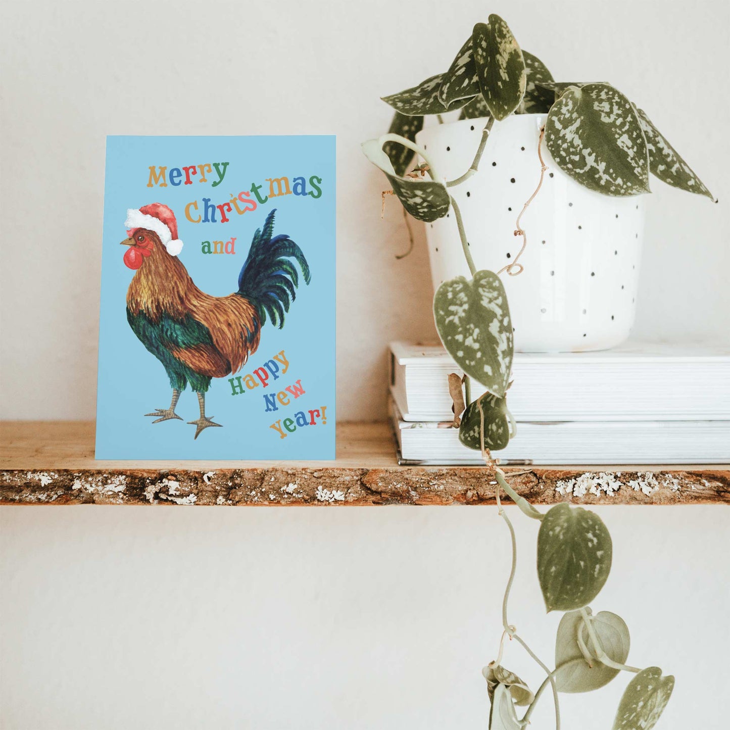 Retro Chicken Christmas and New Year Greeting Cards, Set of 24