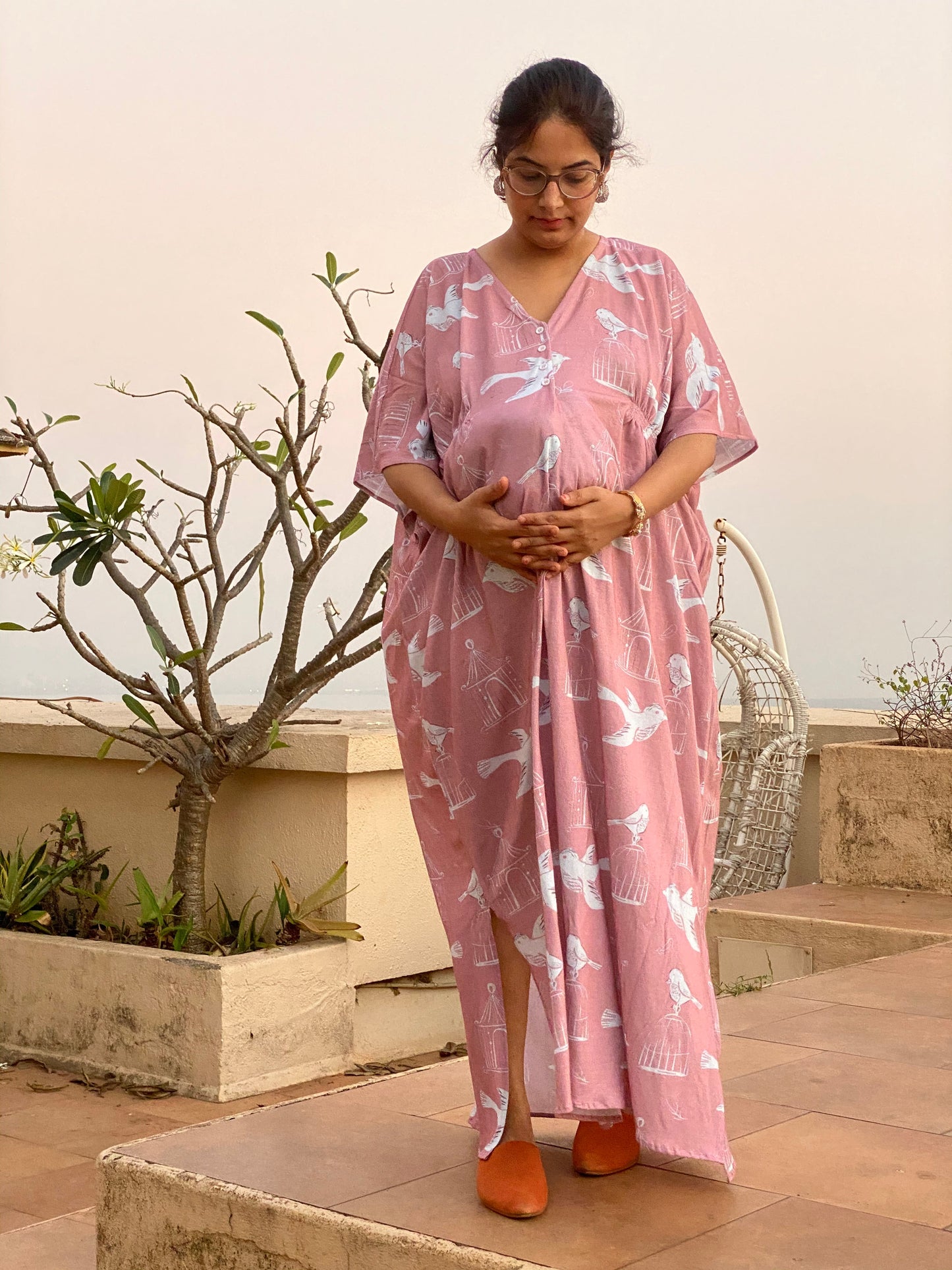 Rose gold Free Thinker Maternity "Stunningly Simple" Style Caftan | Soft Jersey Knit Organic Cotton | Maternity House Dress-2