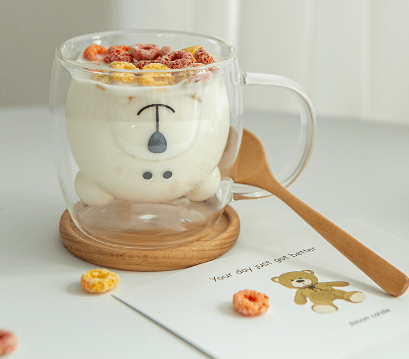 [Gift set] Home cafe gift” Bellu bear set (2 heat-resistant mugs + 2 wood saucers + 2 wood spoons + postcard + gift packaging)-1