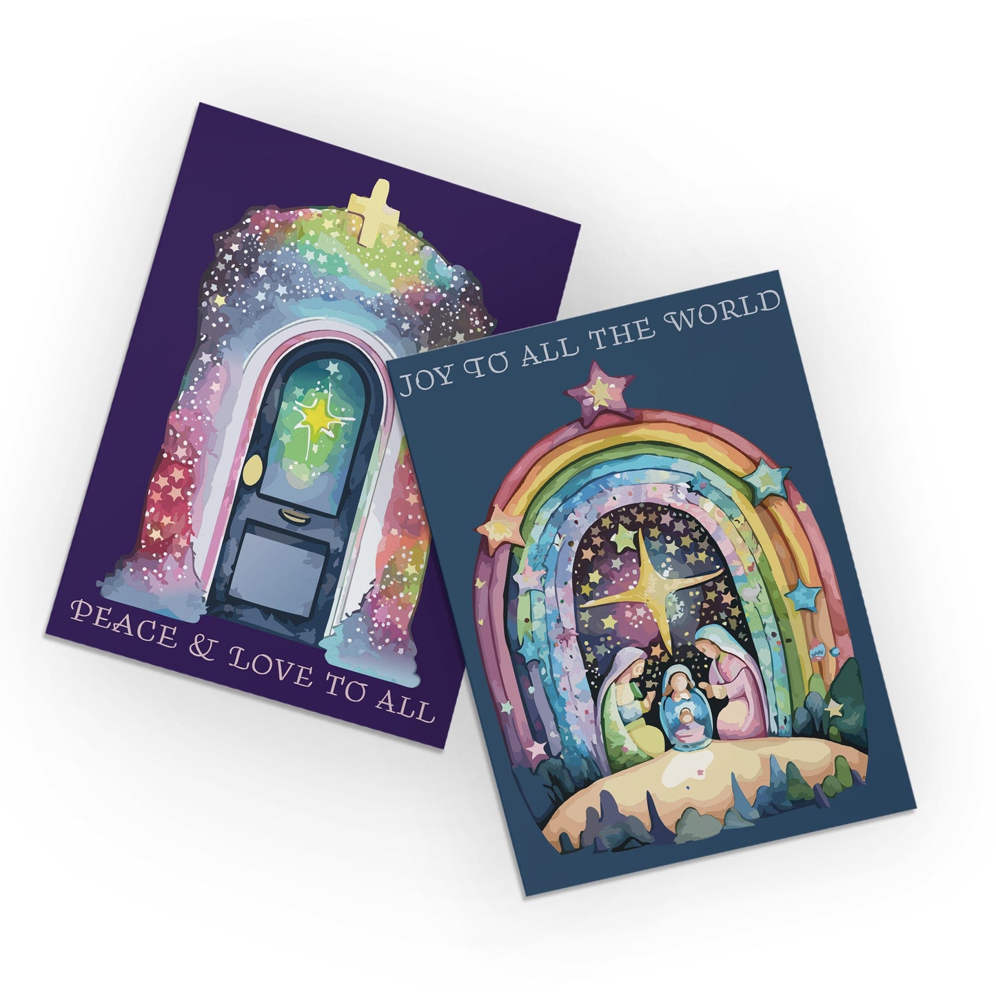 Rainbow Watercolor Christmas Cards, Set of 24