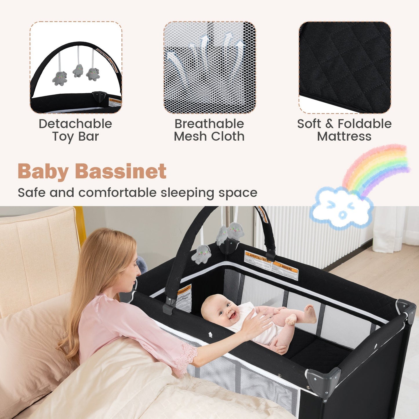 3-in-1 Portable Baby Crib and Playpen with Changing Table