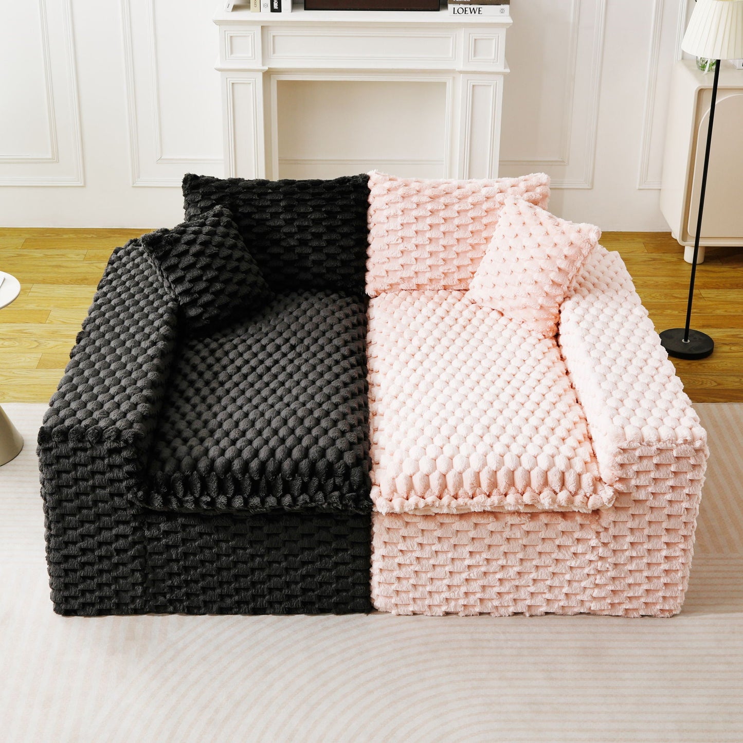 Multifunctional Sofa Pink Black, Fits 4 People