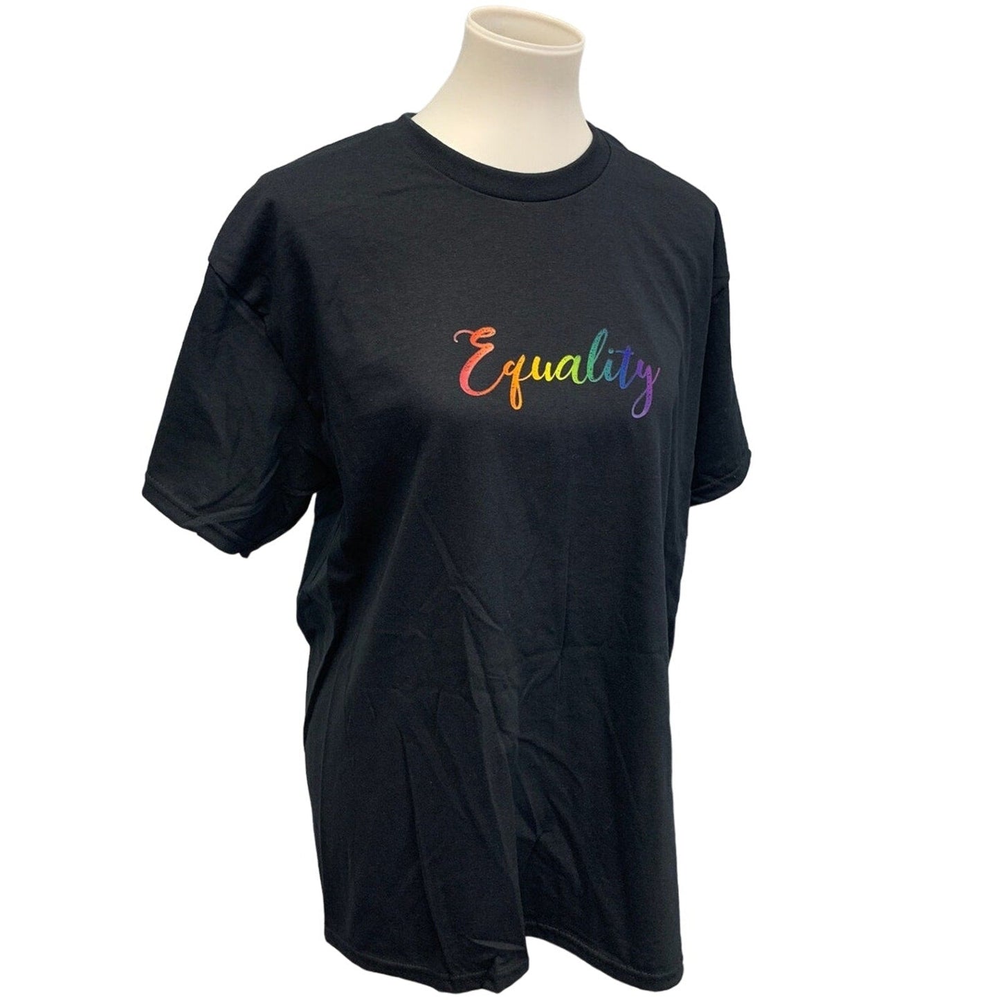 Hand Printed Unisex Medium Equality Rainbow Pride Cotton Crew Short Sleeve Tee