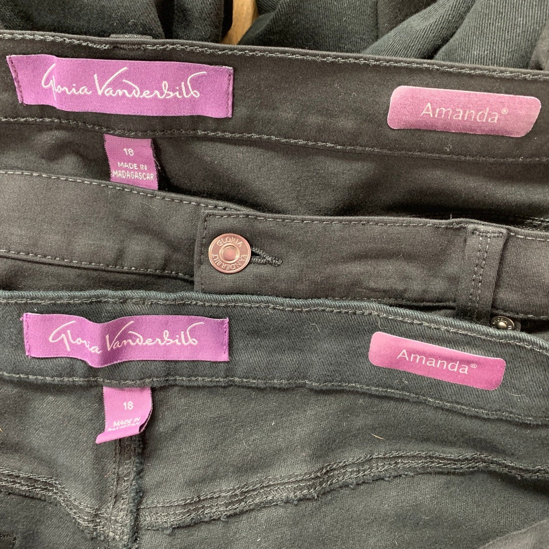 Lot of 2 Gloria Vanderbilt Womens Size 18 Amanda Black Denim Jeans Jeggings
