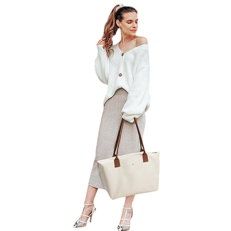 NWT New Kalidi Womens Beige Zipper Close Magnet Latch Tote Bag Handbag Purse