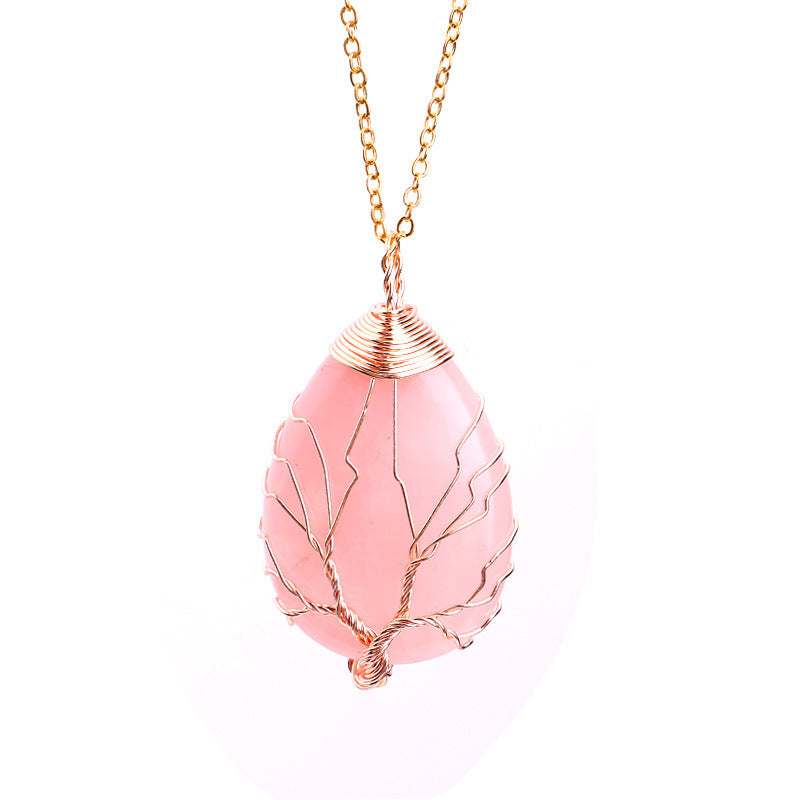 Natural Stone Tie Line Tree Of Life Pendant Necklace