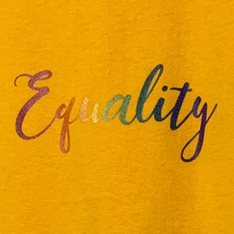 New Hand Printed Youth Medium Gold Yellow Equality Rainbow Pride Tee Shirt