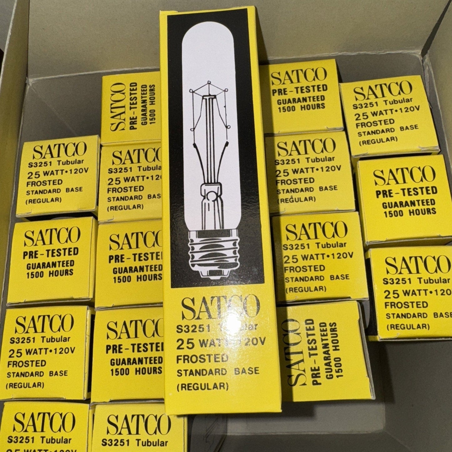 Lot Of 20 SATCO S3251 Tubular 25 Watt 120V Frosted Standard Base Light Bulb