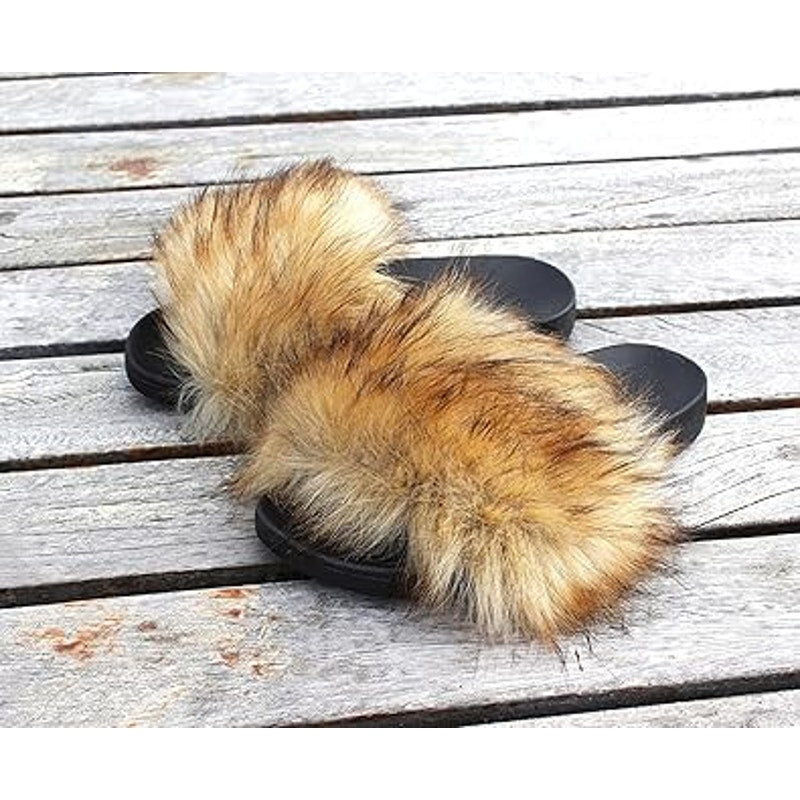 New YouDirect Womens Size 9.5 Slide On Faux Fur Indoor Outdoor Open Toe Slippers